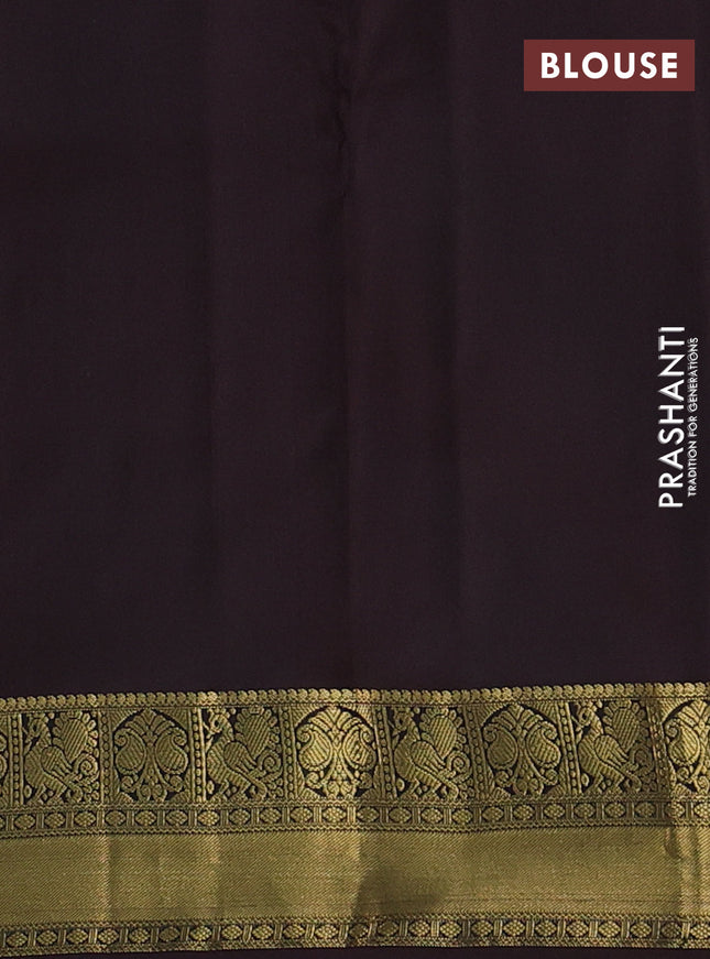 Pure kanchipuram silk saree peacock green shade and coffee brown with zari woven buttas and zari woven border