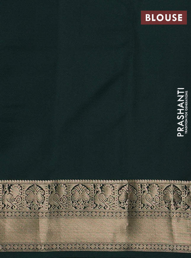 Pure kanchipuram silk saree rust shade and bottle green with zari woven buttas and zari woven border