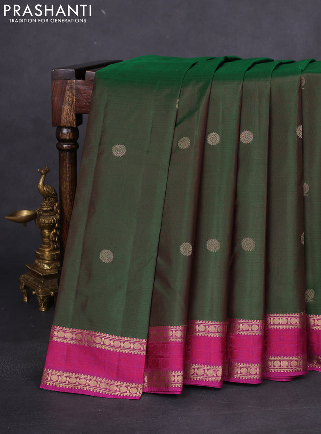 Pure kanchipuram silk saree dual shade of green and pink with zari woven buttas and thread & zari woven border