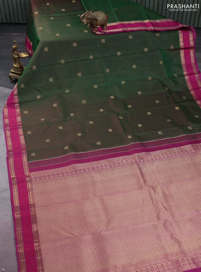 Pure kanchipuram silk saree dual shade of green and pink with zari woven buttas and thread & zari woven border