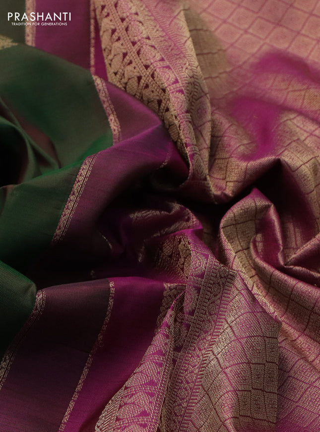 Pure kanchipuram silk saree dual shade of green and pink with zari woven buttas and thread & zari woven border