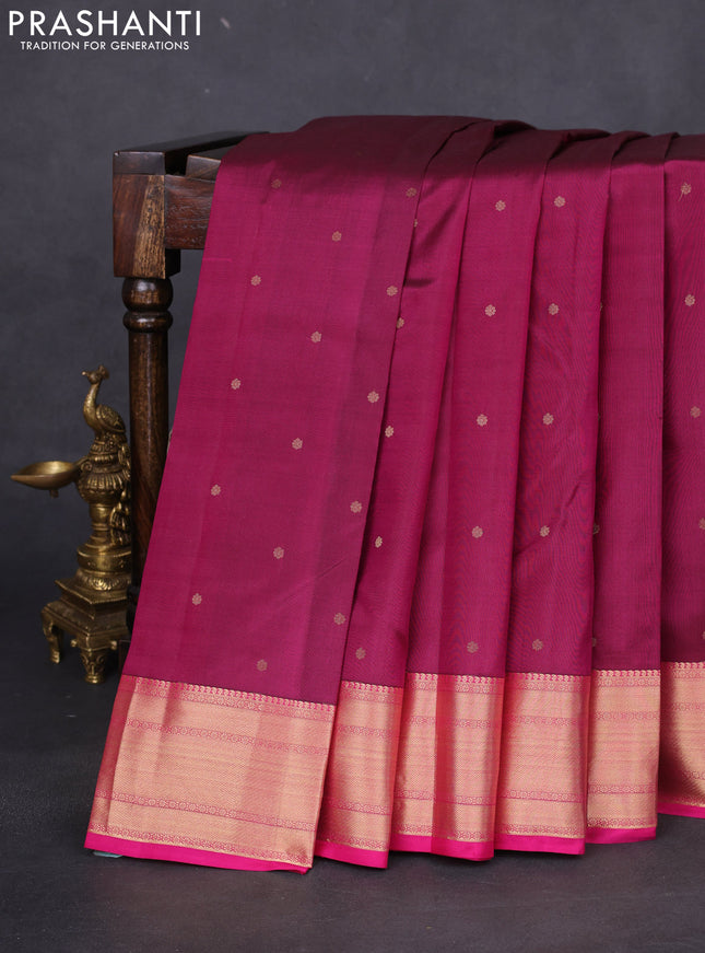 Pure kanchipuram silk saree dark magenta pink and pink with zari woven buttas and rich zari woven border