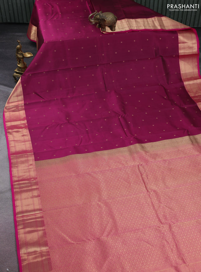 Pure kanchipuram silk saree dark magenta pink and pink with zari woven buttas and rich zari woven border
