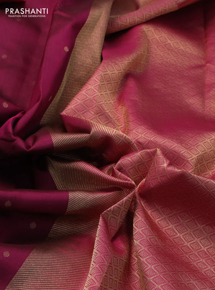 Pure kanchipuram silk saree dark magenta pink and pink with zari woven buttas and rich zari woven border