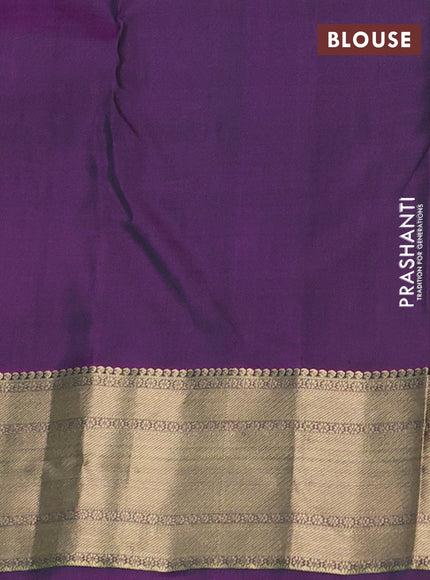 Pure kanchipuram silk saree bottle green and purple with zari woven buttas and rich zari woven border
