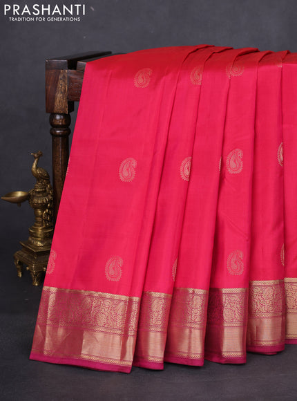 Pure kanchipuram silk saree pink and magenta pink with paisley zari woven buttas and rich zari woven border