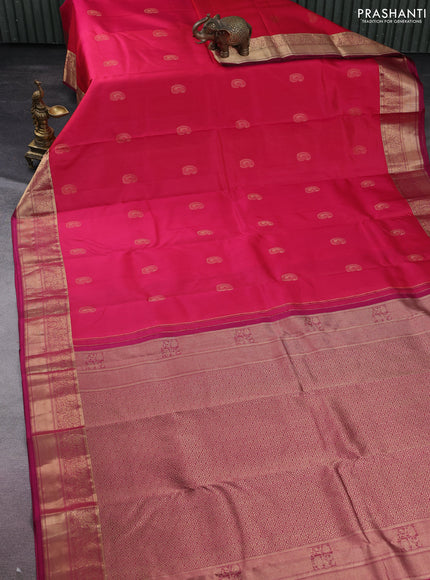 Pure kanchipuram silk saree pink and magenta pink with paisley zari woven buttas and rich zari woven border