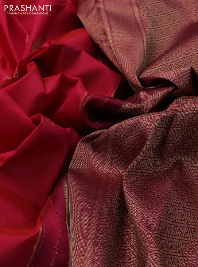 Pure kanchipuram silk saree pink and magenta pink with paisley zari woven buttas and rich zari woven border