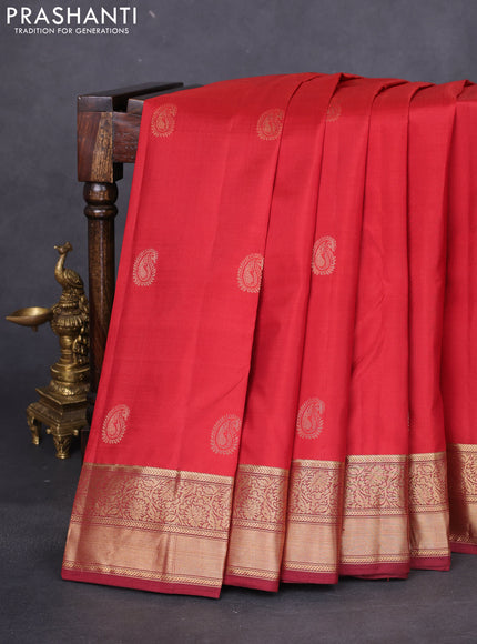 Pure kanchipuram silk saree maroon and deep maroon with paisley zari woven buttas and rich zari woven border