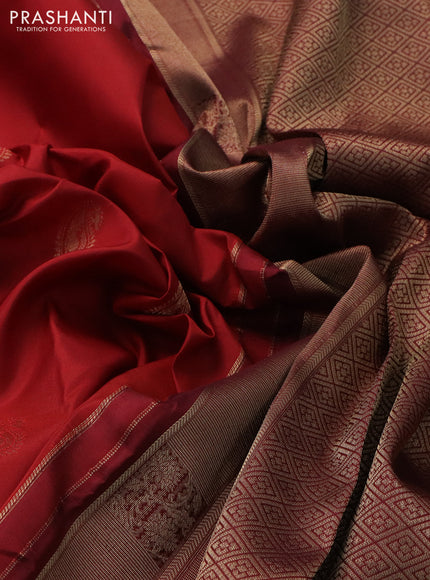 Pure kanchipuram silk saree maroon and deep maroon with paisley zari woven buttas and rich zari woven border