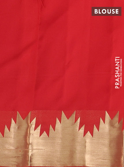 Pure kanchipuram silk saree red with plain body and temple zari woven border
