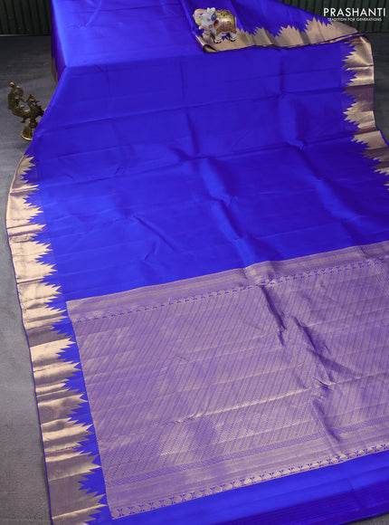 Pure kanchipuram silk saree royal blue with plain body and temple zari woven border