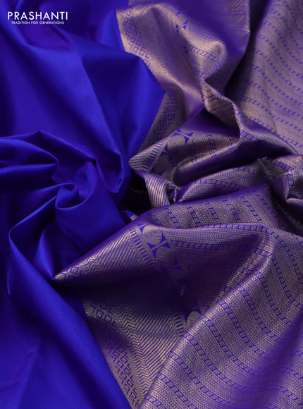 Pure kanchipuram silk saree royal blue with plain body and temple zari woven border