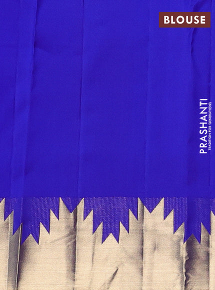 Pure kanchipuram silk saree royal blue with plain body and temple zari woven border