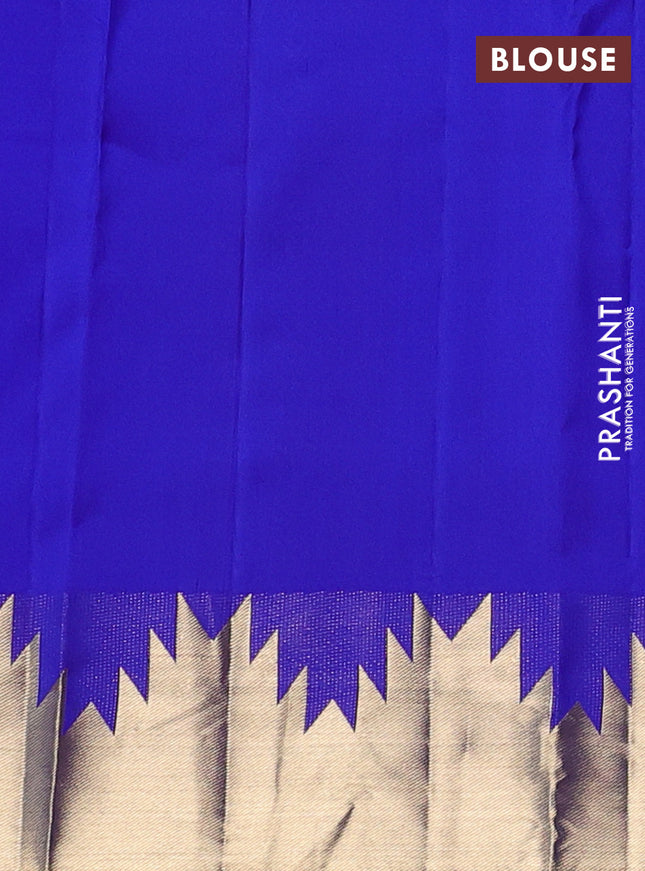 Pure kanchipuram silk saree royal blue with plain body and temple zari woven border