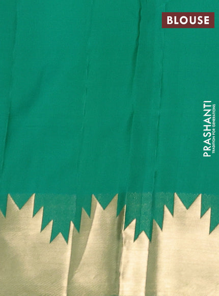 Pure kanchipuram silk saree green with plain body and temple zari woven border
