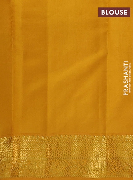 Pure kanchipuram silk saree purple and mustard yellow with allover vairosi pattern & zari buttas and zari woven korvai border