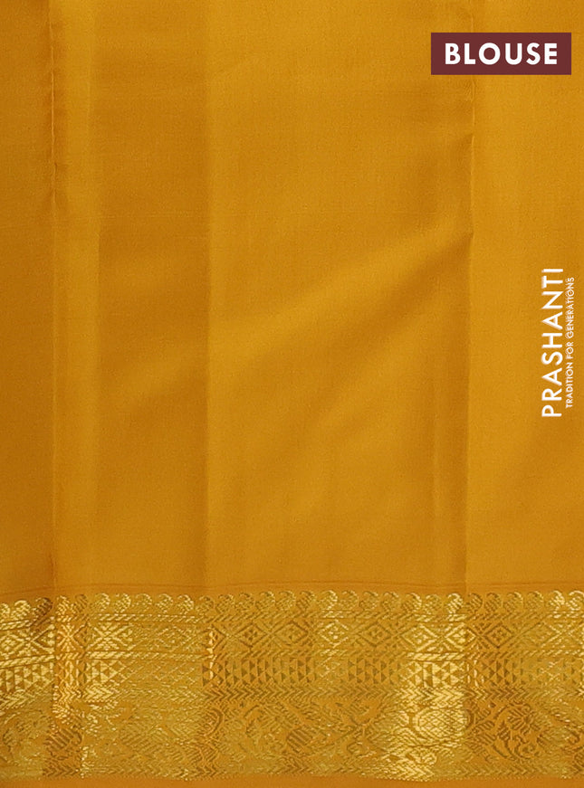 Pure kanchipuram silk saree purple and mustard yellow with allover vairosi pattern & zari buttas and zari woven korvai border