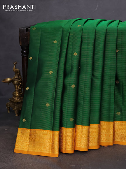 Pure kanchipuram silk saree green and mustard yellow with allover vairosi pattern & annam zari buttas and zari woven korvai border