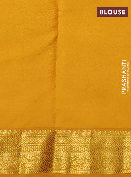 Pure kanchipuram silk saree green and mustard yellow with allover vairosi pattern & annam zari buttas and zari woven korvai border