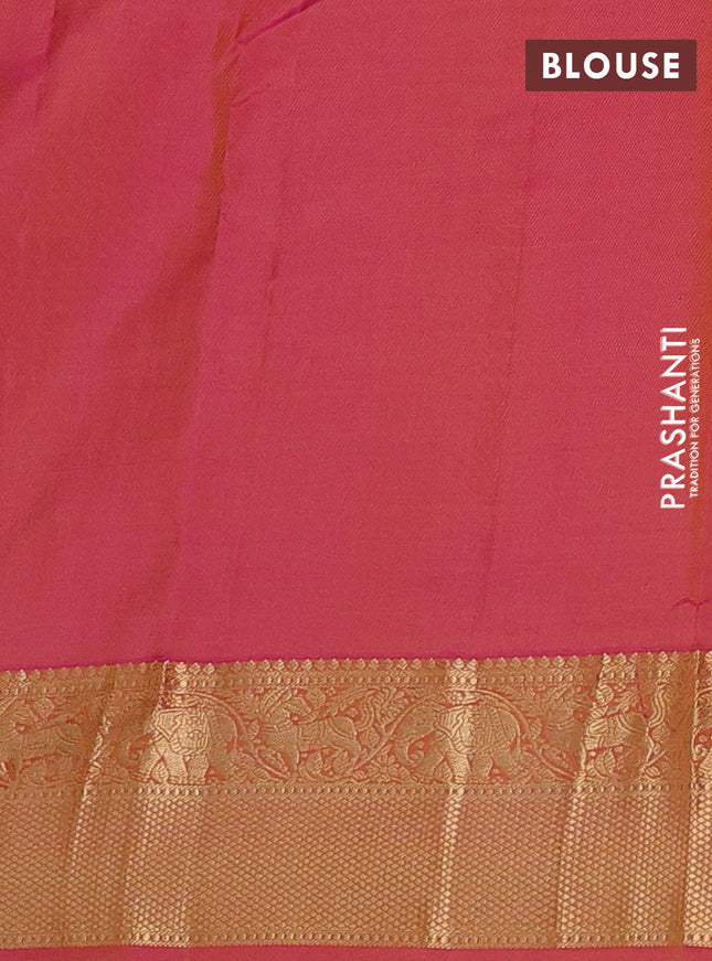 Pure kanchipuram silk saree mustard yellow and pink with allover zari stripe weaves and rich zari woven border