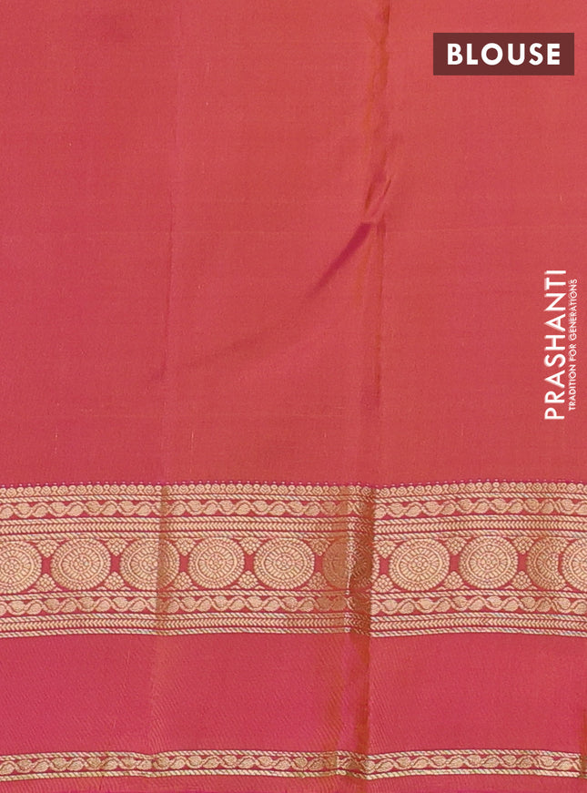 Pure kanchipuram silk saree mustard yellow with allover zari woven buttas and ganga jamun border