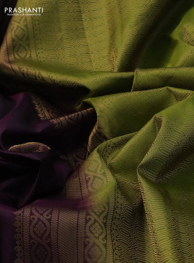 Pure kanchipuram silk saree jamun shade and light green with zari woven buttas and rich zari woven border