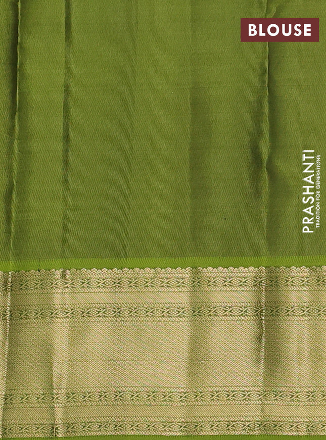 Pure kanchipuram silk saree jamun shade and light green with zari woven buttas and rich zari woven border