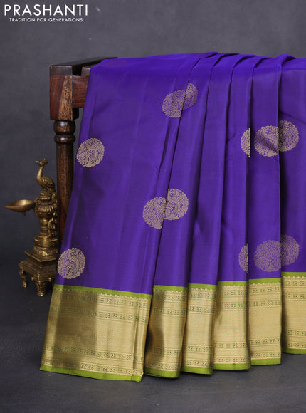 Pure kanchipuram silk saree blue and light green with zari woven buttas and rich zari woven border