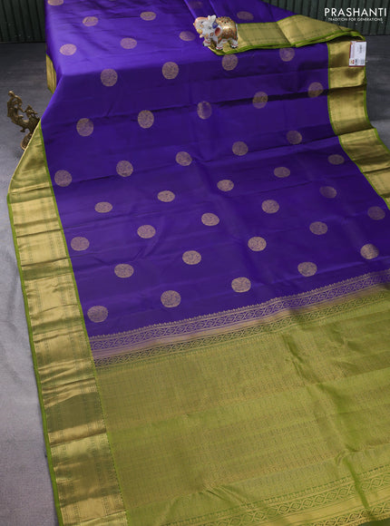 Pure kanchipuram silk saree blue and light green with zari woven buttas and rich zari woven border