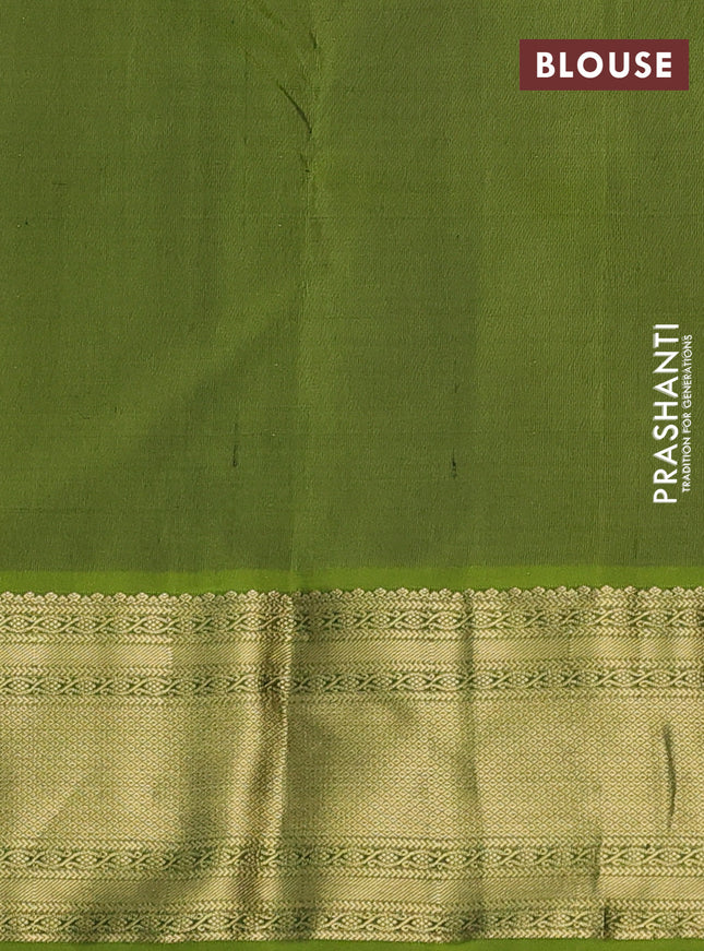 Pure kanchipuram silk saree blue and light green with zari woven buttas and rich zari woven border