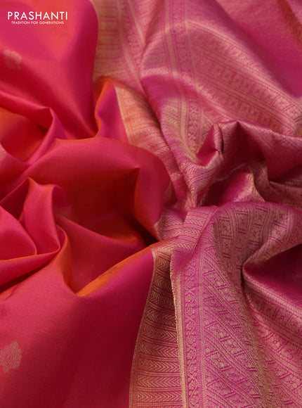 Pure kanchipuram silk saree dual shade of pinkish orange and pink with zari woven buttas and rich zari woven border