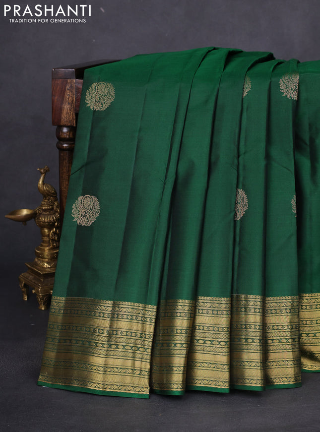 Pure kanchipuram silk saree green with zari woven buttas and rich zari woven border