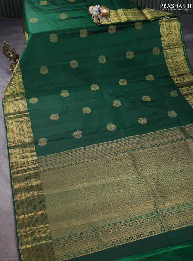 Pure kanchipuram silk saree green with zari woven buttas and rich zari woven border