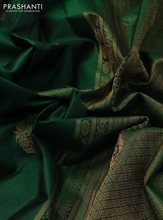 Pure kanchipuram silk saree green with zari woven buttas and rich zari woven border