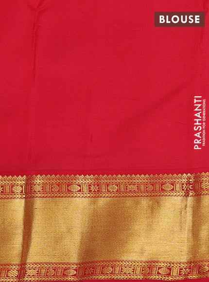 Pure kanchipuram silk saree blue and red with zari woven buttas and rich zari woven korvai border