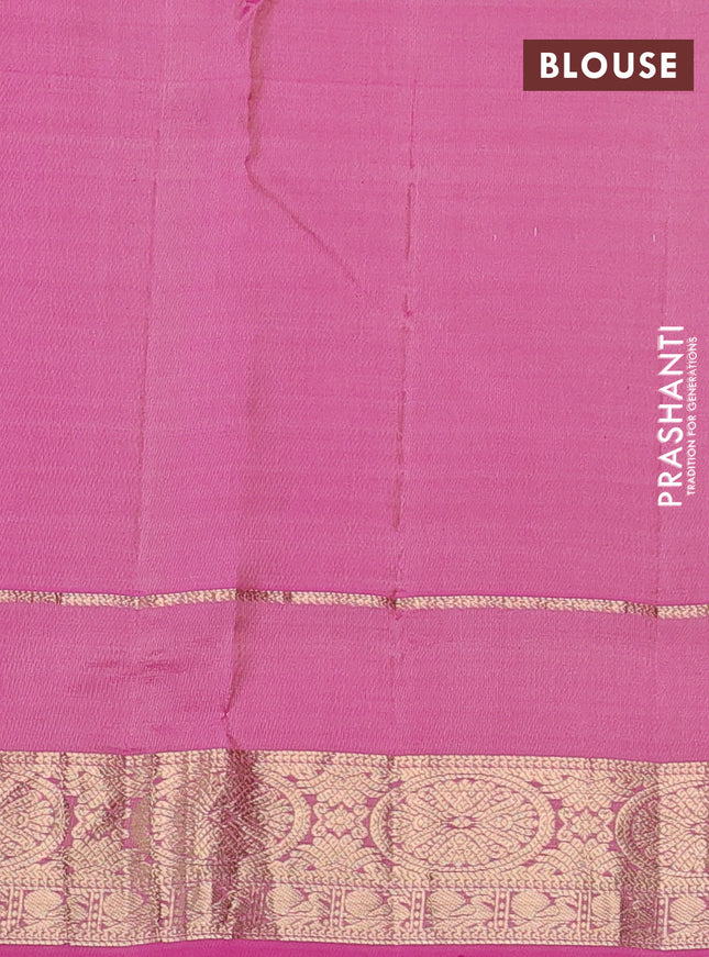 Pure kanchipuram silk saree pastel peach shade and pink with zari woven buttas and rettapet zari woven border