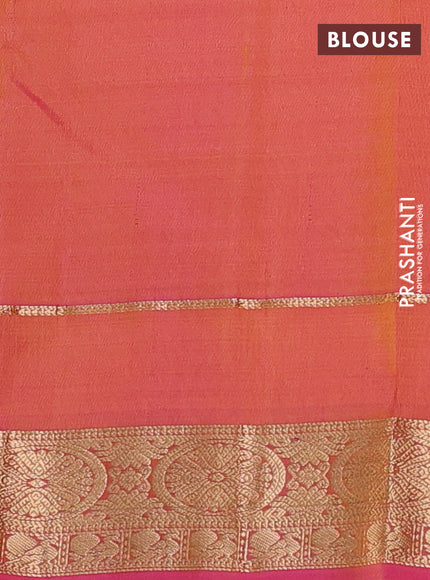 Pure kanchipuram silk saree yellow and pink with zari woven buttas and rettapet zari woven border