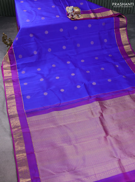 Pure kanchipuram silk saree blue and purple with zari woven buttas and rettapet zari woven border