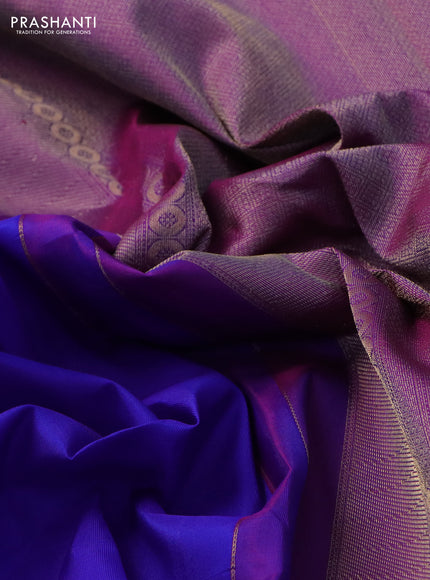 Pure kanchipuram silk saree blue and purple with zari woven buttas and rettapet zari woven border