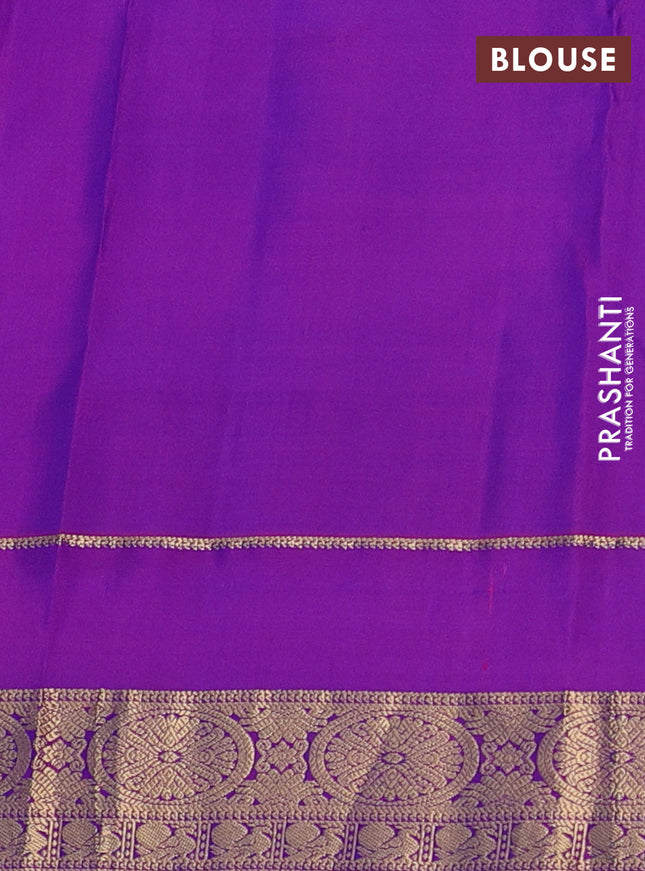 Pure kanchipuram silk saree blue and purple with zari woven buttas and rettapet zari woven border