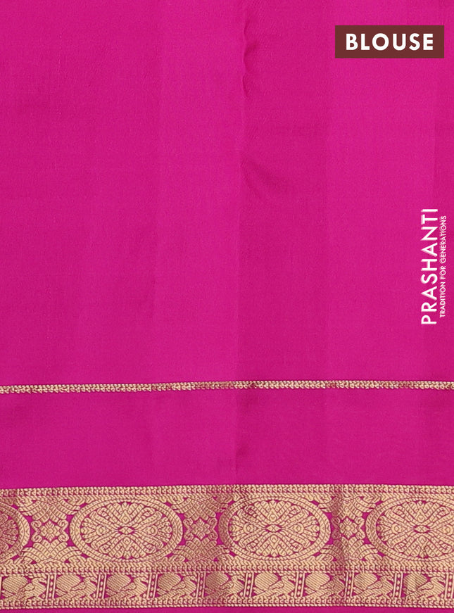 Pure kanchipuram silk saree dual shade of pinkish yellow and pink with zari woven buttas and rettapet zari woven border