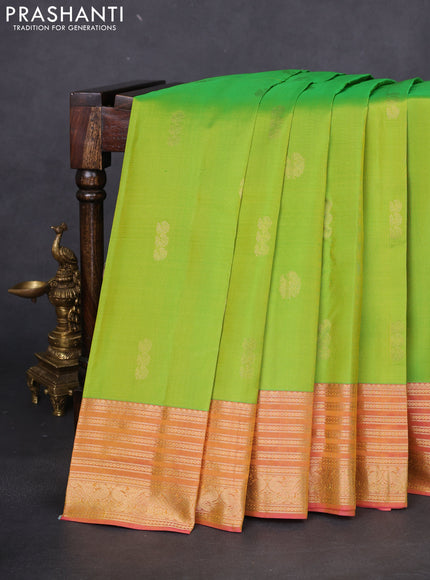 Pure kanchipuram silk saree light green and dual shade of pink with zari woven aanam buttas and rich zari woven border