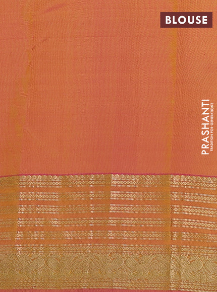 Pure kanchipuram silk saree light green and dual shade of pink with zari woven aanam buttas and rich zari woven border