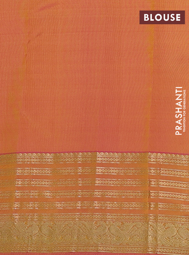 Pure kanchipuram silk saree light green and dual shade of pink with zari woven aanam buttas and rich zari woven border