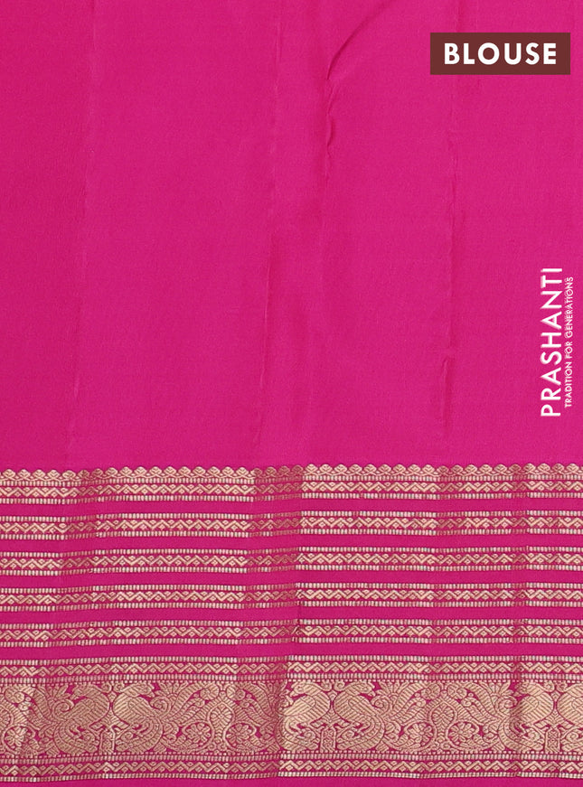 Pure kanchipuram silk saree dual shade of pinkish yellow and pink with zari woven aanam buttas and rich zari woven border