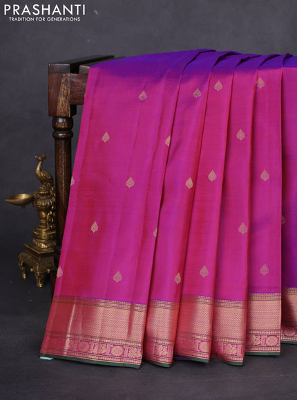 Pure kanchipuram silk saree purple and green with zari woven buttas and rich zari woven border