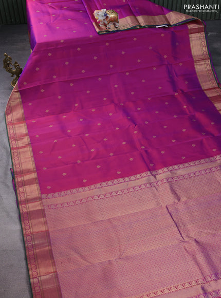 Pure kanchipuram silk saree purple and green with zari woven buttas and rich zari woven border