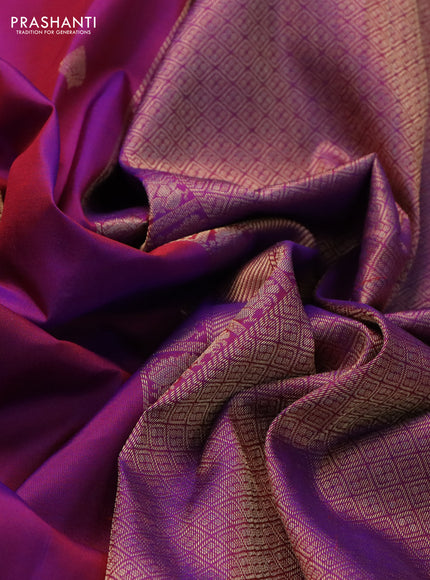 Pure kanchipuram silk saree purple and green with zari woven buttas and rich zari woven border