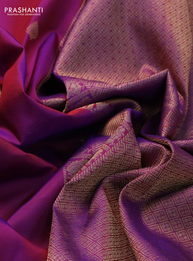 Pure kanchipuram silk saree purple and green with zari woven buttas and rich zari woven border